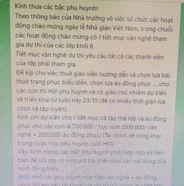 Xôn xao thông tin thu 700.000 đồng/học sinh phục vụ Ngày nhà giáo Việt Nam-1