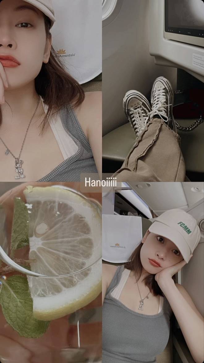 Chi Pu U35 có làn da nhẵn thín, lên máy bay cũng dưỡng da với công thức 1 uống - 1 không-1