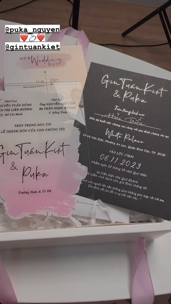 Hé lộ thiệp cưới Puka và Gin Tuấn Kiệt tại TP.HCM, có quy định đặc biệt dành cho khách mời-1