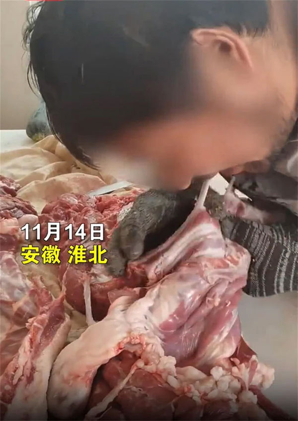Dùng răng để lọc xương, cửa hàng thịt lợn gây tranh cãi trên mạng xã hội-1