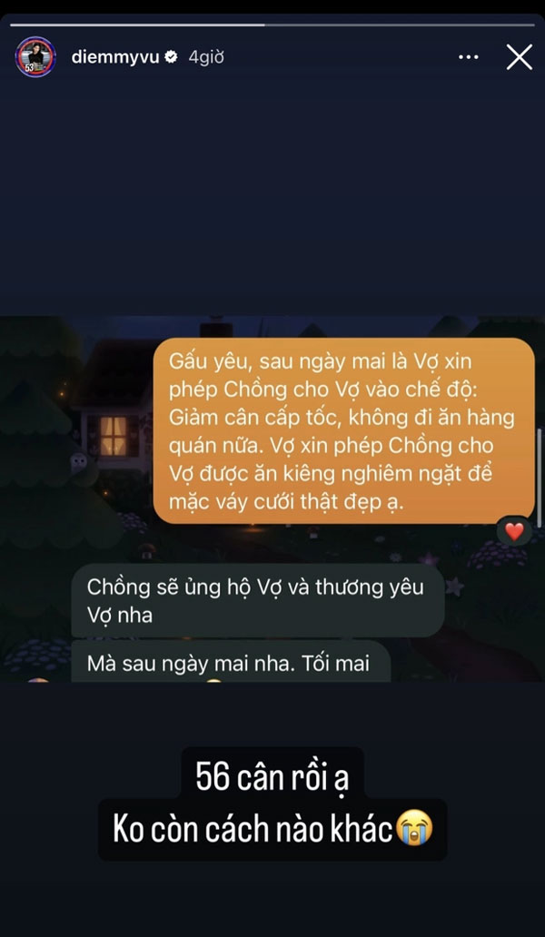 Diễm My 9x chia sẻ đoạn tin nhắn với chồng: Lộ cách gọi đặc biệt, xin phép làm 1 việc cho hôn lễ-1