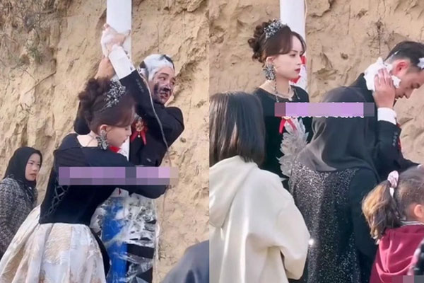 Chú rể bị trói chặt lên cây cột ngay trong đám cưới, cô dâu phải lao vào giải cứu-1