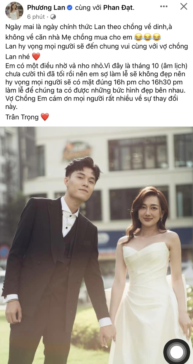 Trước ngày theo chàng về dinh, cô dâu Phương Lan nhắn gửi 1 thay đổi quan trọng tới các khách mời-1