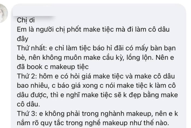 Vụ thợ makeup tố khách khôn lỏi” đang ầm ĩ MXH lúc này: Xuất hiện lời giải thích được cho là của cô dâu?-2