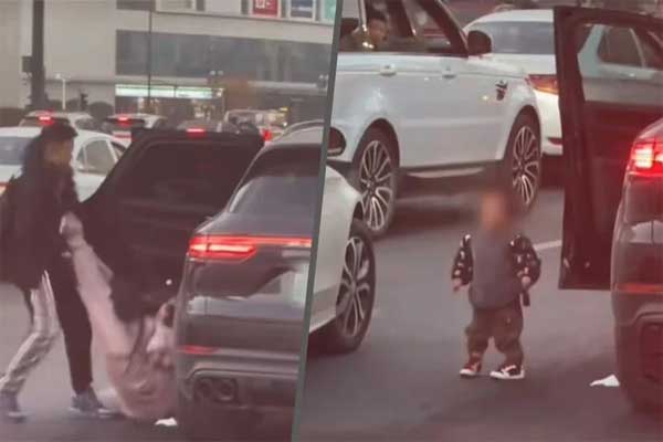 Mặc kệ con nhỏ ngã trên đường đầy xe cộ, chồng nổi điên cố lôi vợ ra khỏi ô tô-1