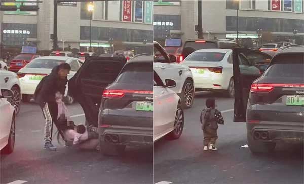 Mặc kệ con nhỏ ngã trên đường đầy xe cộ, chồng nổi điên cố lôi vợ ra khỏi ô tô-2
