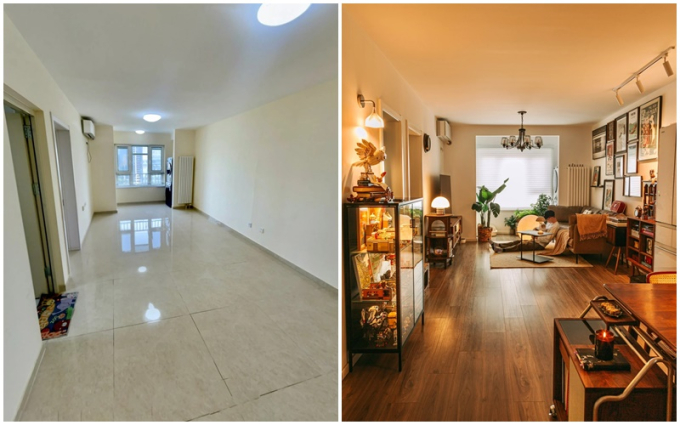 Mua nhà nhỏ đến mức bị tưởng là hành lang chờ thang máy, cặp đôi hô biến thành không gian sống ấm áp và đậm màu retro-2