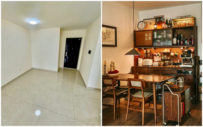 Mua nhà nhỏ đến mức bị tưởng là hành lang chờ thang máy, cặp đôi hô biến thành không gian sống ấm áp và đậm màu retro-3