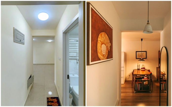 Mua nhà nhỏ đến mức bị tưởng là hành lang chờ thang máy, cặp đôi hô biến thành không gian sống ấm áp và đậm màu retro-4