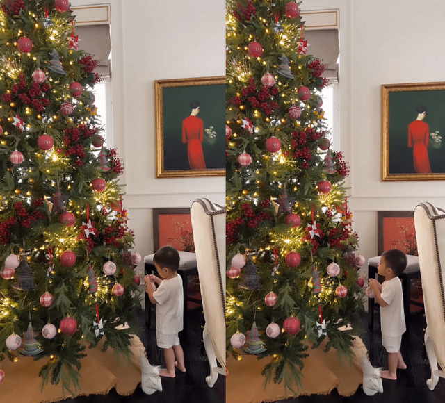 Con trai út Tăng Thanh Hà giúp mẹ trang trí cây thông Noel, khoảnh khắc đáng yêu ‘đốn tim’ công chúng-1