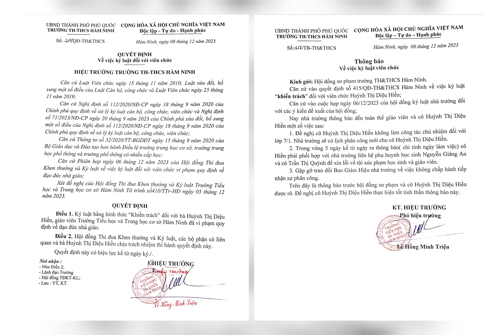 Phú Quốc: Kỷ luật nữ giáo viên vi phạm đạo đức nhà giáo-1