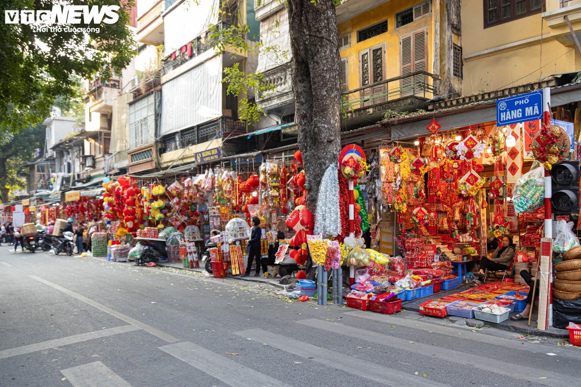Hà Nội: Phố Hàng Mã rực sắc Xuân, người dân tất bật sắm đồ trang trí Tết sớm-1