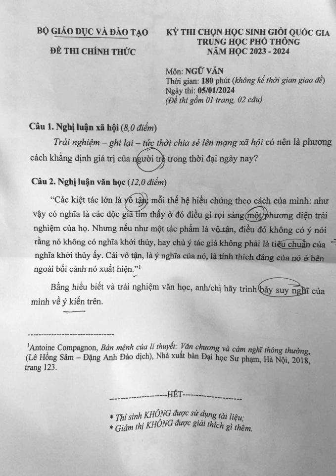 Đề Văn thi HSG quốc gia 2024 đang HOT: Chia sẻ trải nghiệm lên MXH có nên là cách khẳng định giá trị của người trẻ?-1