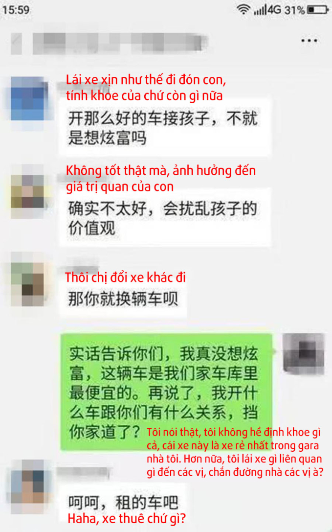 Mẹ trẻ lái xe gần 28 tỷ đi đón con, bị điểm mặt trong nhóm chat phụ huynh liền đáp trả: Đấy là xe rẻ nhất trong gara-3