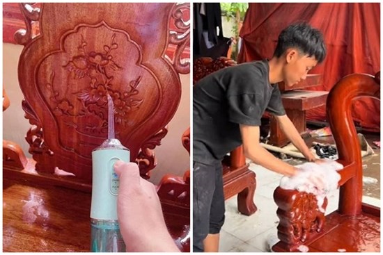 Dân mạng đua nhau khoe tuyệt chiêu làm sạch bàn ghế gỗ chạm trổ đón Tết