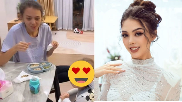 Vợ mẫu Tây của Bùi Tiến Dũng lộ diện mạo kém sắc, mắt thâm quầng khi ở nhà chăm con, quá khác biệt với khi lên sàn catwalk-1