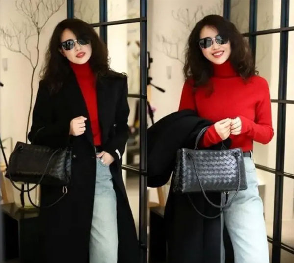 Phối đồ với áo len đỏ cho phụ nữ trung niên-2