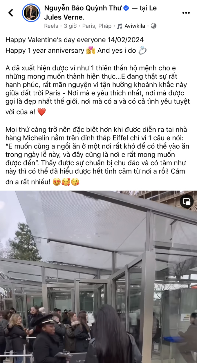 Quỳnh Thư khoe nhẫn kim cương khủng, được bạn trai cầu hôn trên tháp Eiffel sau 1 năm yêu-1