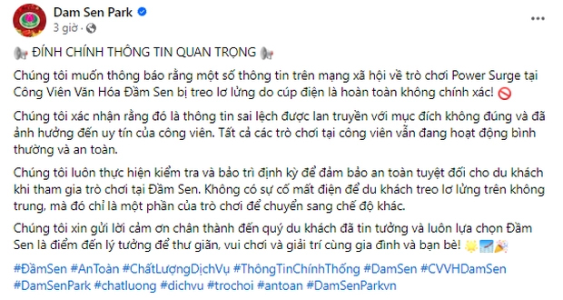 Clip du khách treo lơ lửng” khi chơi trò cảm giác mạnh khiến nhiều người hoảng hốt, Công viên Đầm Sen nói gì?-1