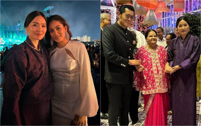 Hoàng hậu vạn người mê của Bhutan dự tiệc nhà tỷ phú giàu nhất châu Á: Xinh đẹp ngút ngàn, hiếm hoi thể hiện cử chỉ thân mật với chồng-3