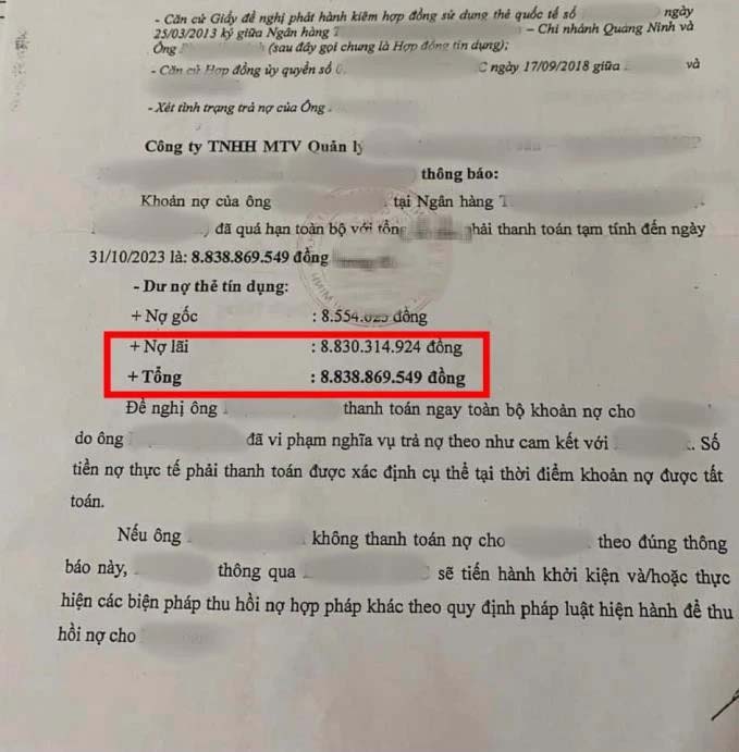 Xôn xao phiếu nhắc nợ gây sốc MXH: Vay thẻ tín dụng 8,5 triệu rồi quên trả, 10 năm sau mang nợ gần 9 tỷ?-1