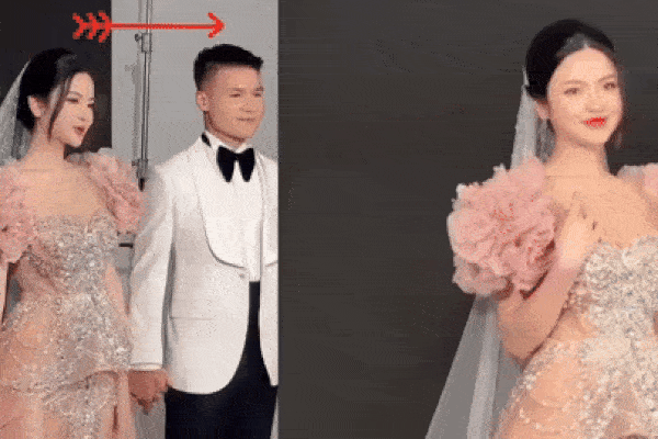 Quang Hải diện vest bảnh bao chụp ảnh cưới cùng Chu Thanh Huyền nhưng dân tình chỉ chú ý đến cách chú rể hack chiều cao-1