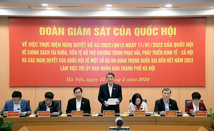 Đoàn giám sát của Quốc hội về thực hiện Nghị quyết số 43/2022/QH15 của Quốc hội làm việc với UBND thành phố Hà Nội-6