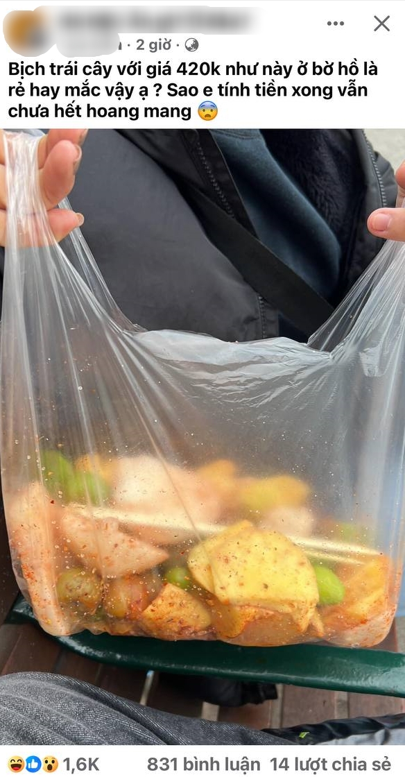 Túi hoa quả lèo tèo giá 420 nghìn ở bờ hồ khiến cô gái sốc nặng, dân mạng tranh cãi: Thời đại nào rồi còn không hỏi giá trước?-1