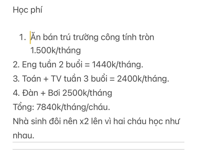 Bà mẹ ở TP.HCM liệt kê tiền học 1 tháng của con, nhiều người lắc đầu: Tưởng học trường công thì dễ thở lắm-1