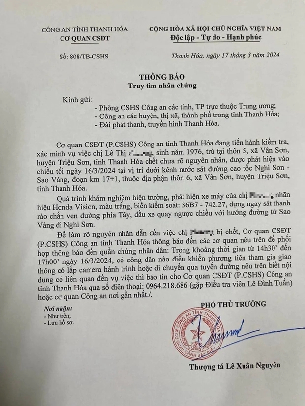 Tìm nhân chứng vụ người phụ nữ tử vong bất thường cách nhà 800 m-1