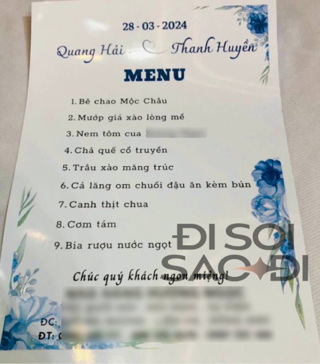 Dân mạng thắc mắc sao tiệc cưới Quang Hải - Chu Thanh Huyền ít món thế, lại còn thiếu thịt gà và xôi: Lý do thật sự là gì?-1