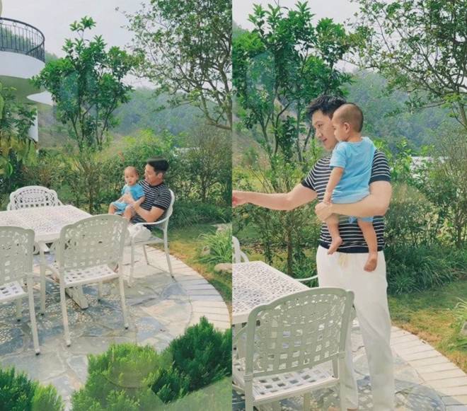 Shark Long Mạnh Trường bế con thứ 3 dạo quanh nhà to như lâu đài, diện mạo quý tử gây chú ý-1