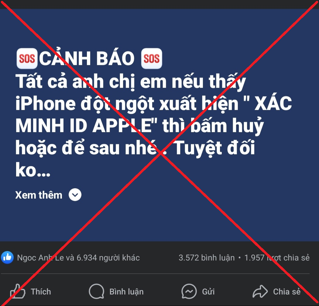 Cảnh báo Xác minh ID Apple để chiếm tài khoản là tin giả-1