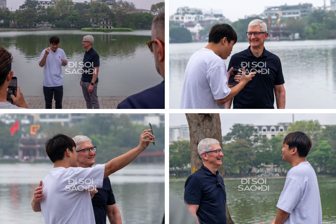 Chùm ảnh, clip nét căng: CEO Apple Tim Cook đi dạo Hồ Gươm, cười tươi rói và trò chuyện cực thân thiết với Duy Thẩm-3