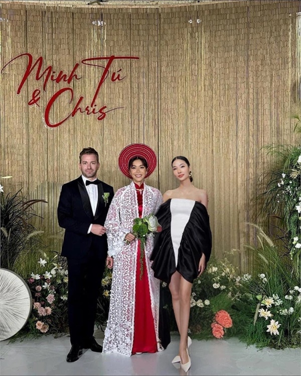 Rộ ảnh Hoàng Thuỳ chụp chung với vợ chồng Minh Tú ở đám cưới, chuyện gì đây?-1