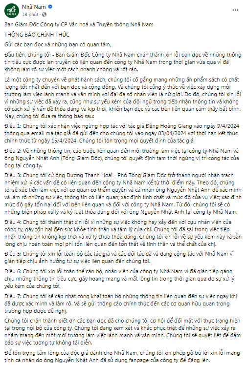 Nhã Nam tạm ngừng vị trí Tổng giám đốc của ông Nguyễn Nhật Anh, thông tin 7 điều với bạn đọc-1