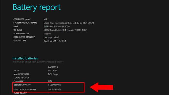 Cách kiểm tra xem độ chai pin trên laptop Win 10-4