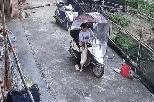 Thót tim cảnh mẹ dừng xe không tắt máy để con vô tình vặn vào tay ga