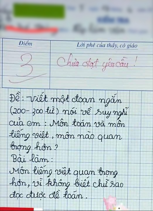 Bài văn đang gây bão mạng: Bị chấm 3 điểm vì không đạt yêu cầu viết lách nhưng dân tình cho rằng, lý lẽ trong bài xứng đáng 100 điểm!-1