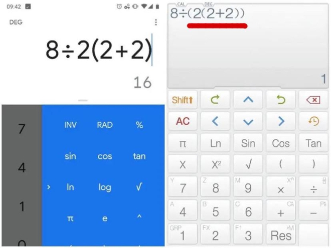 Bài toán gây sóng gió nhất hiện nay, mỗi lần bấm máy tính lại ra đáp án khác: 8 ÷ 2(2 + 2) bằng 1 hay 6?-2