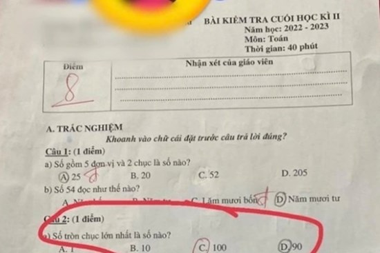 Con lớp 1 bị chấm sai bài toán cơ bản 