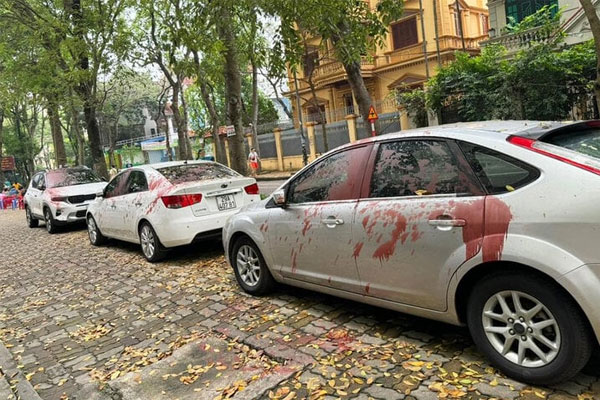 Tạm giữ hình sự 4 kẻ tạt sơn vào nhiều ô tô ở Hà Nội-1