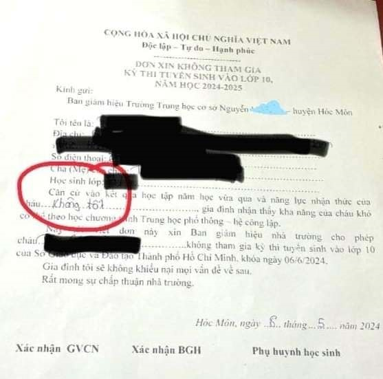 Kết quả vụ Phát đơn xin không thi tuyển lớp 10 ở Hóc Môn-1