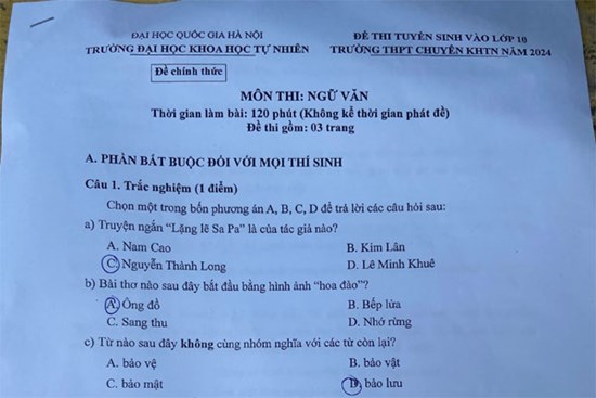 'Chiếc lược ngà' vào đề thi Văn lớp 10 trường chuyên Khoa học Tự nhiên Hà Nội