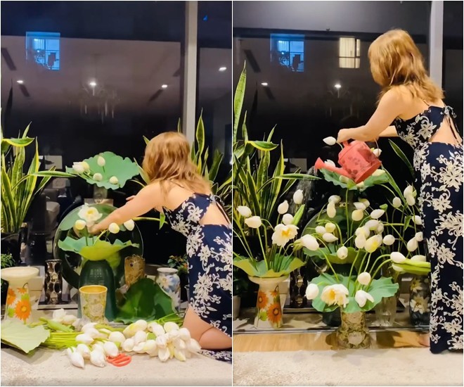 Vợ Mạnh Trường cắm hoa sen như một khu vườn trong nhà, Đan Lê thốt lên: Đầu tư-6