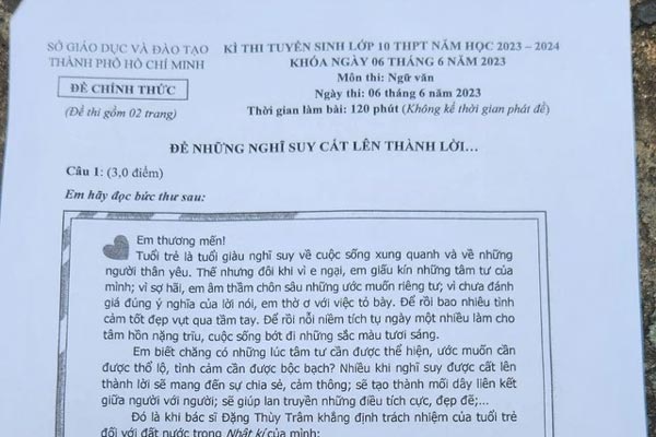 Đề thi lớp 10 môn Ngữ văn tại TPHCM năm 2024-4