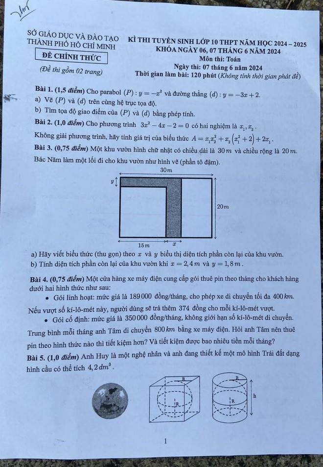 Dưới đây là gợi ý đáp án đề thi môn Toán vào 10 năm 2024 TP.HCM.-1