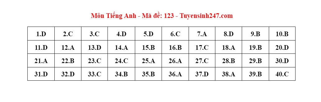 Đáp án gợi ý môn tiếng Anh thi lớp 10 Hà Nội năm 2024-23