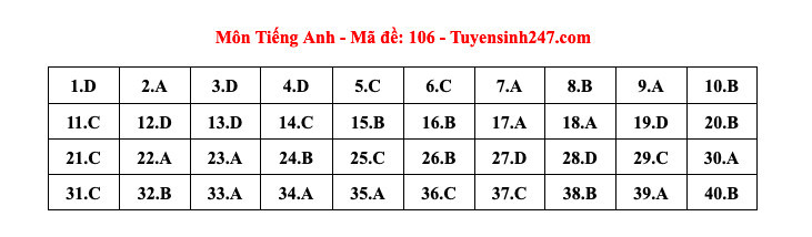 Đáp án gợi ý môn tiếng Anh thi lớp 10 Hà Nội năm 2024-6