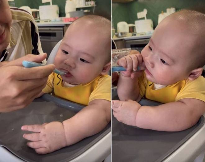 Con trai Lê Âu Ngân Anh điển trai trắng trẻo hệt như hoàng tử bé, 6 tháng tuổi ăn khỏe, đã biết gọi ba ơi-5